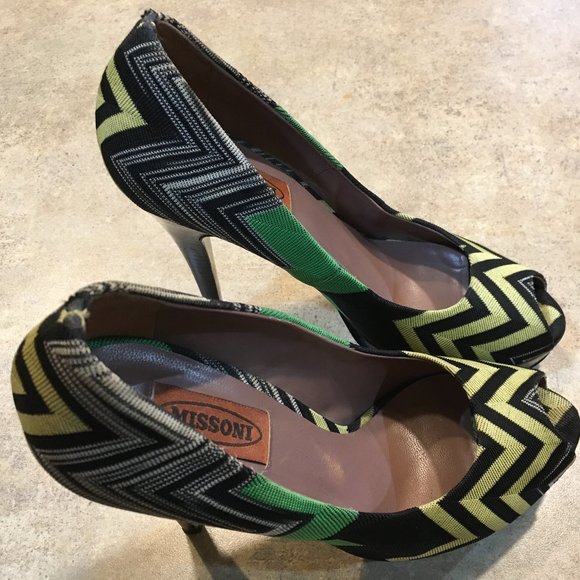 MISSONI Chartreuse Geometric Peep Toe Platform Stacked Heel Pump EU39/8 or 8.5 - Picture 2 of 8